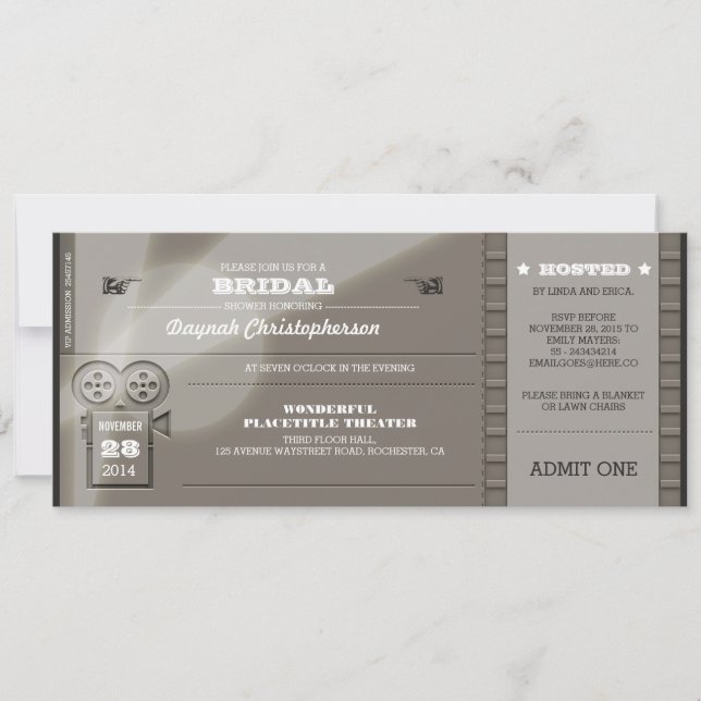 Movie Premiere BRIDAL SHOWER Tickets Invitation (Front)