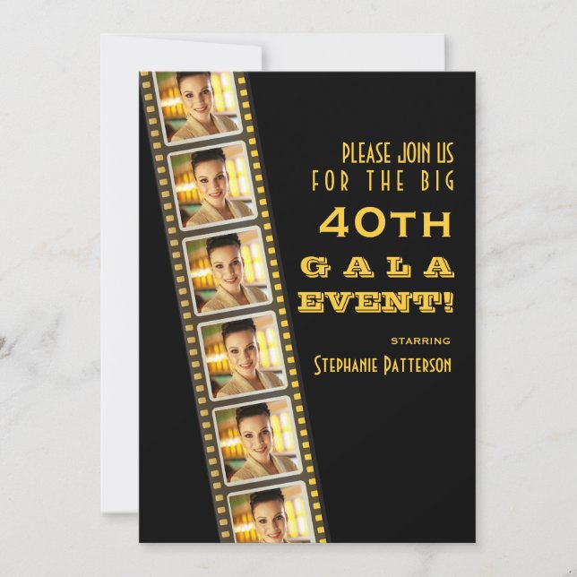Movie Premiere Celebrity 40th Birthday Photo Gala Invitation (Front)