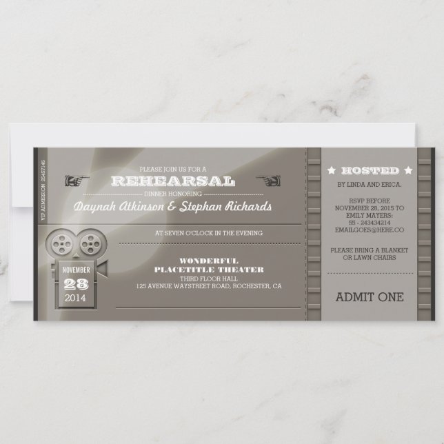 Movie Premiere REHEARSAL DINNER Tickets Invitation (Front)