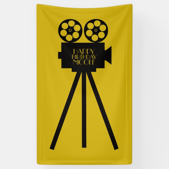 Movie Projector Hollywood Happy Birthday Banner (Vertical)