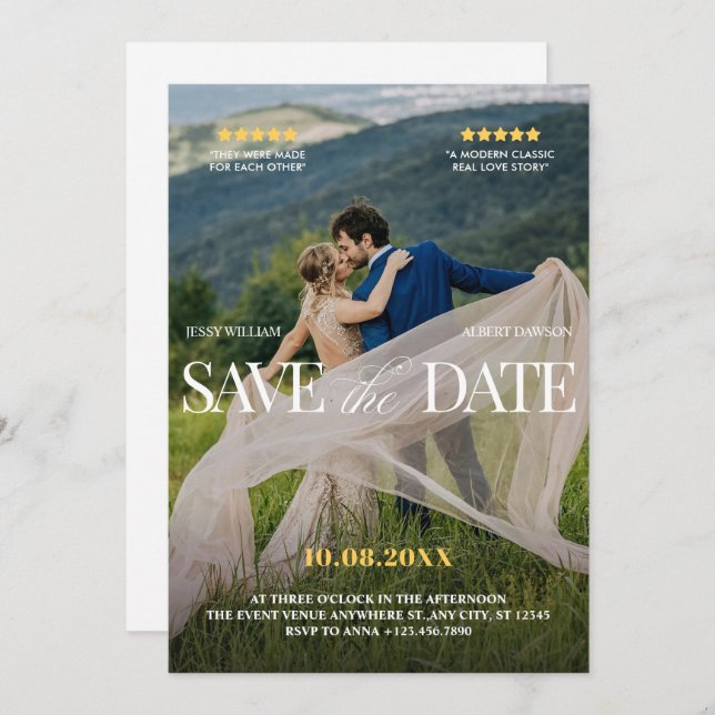 Movie romantic wedding  save the date (Front/Back)