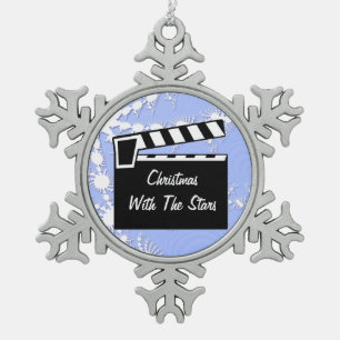Movie Slate Clapperboard Board Snowflake Pewter Christmas Ornament