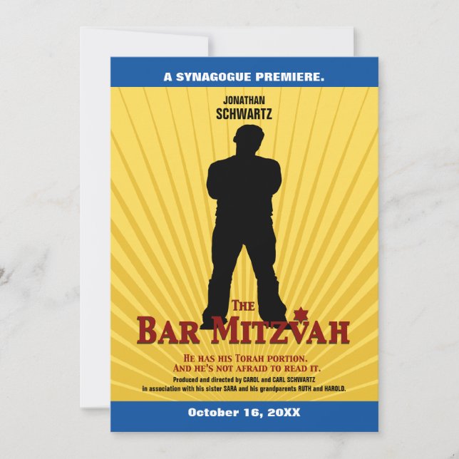 Movie Star Bar Mitzvah Invitation Yellow Blue (Front)