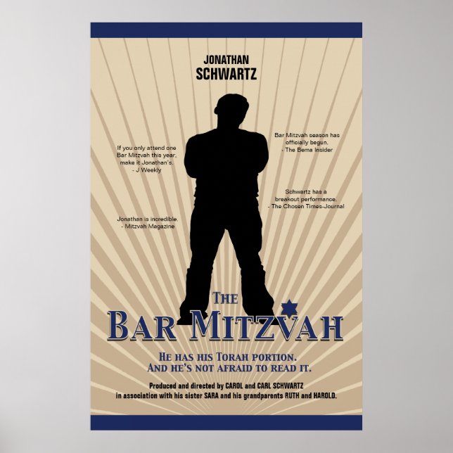 Movie Star Bar Mitzvah Poster Tan Navy Blue (Front)