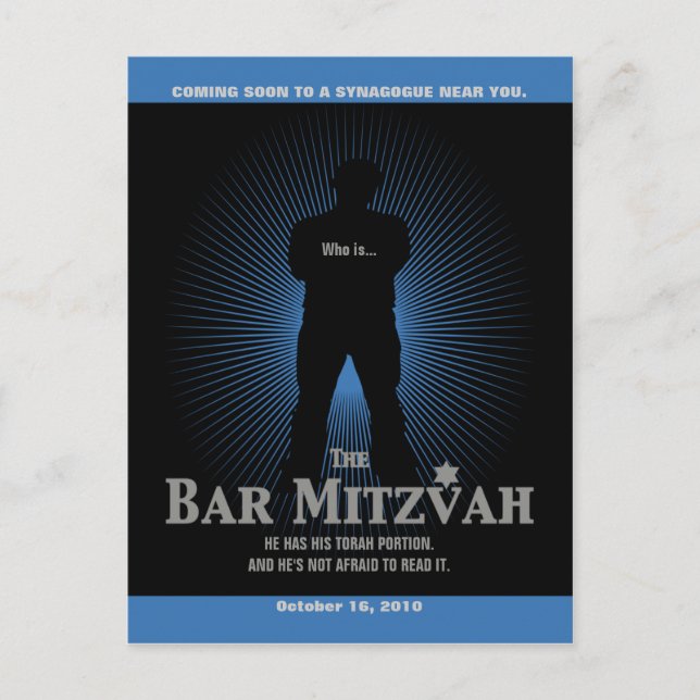 Movie Star Bar Mitzvah Save the Date Black Navy Announcement Postcard (Front)
