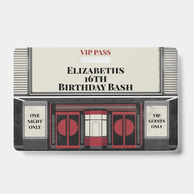 Movie Star Birthday Bash VIP Pass ID Badge (Front)