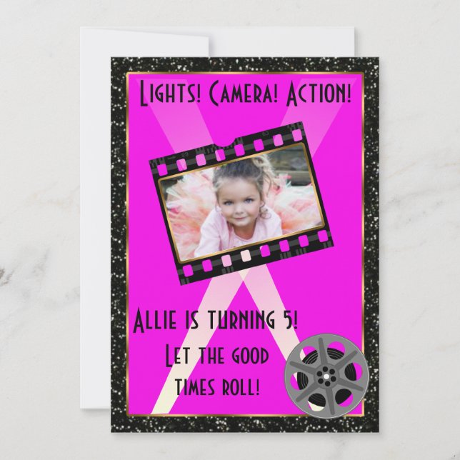 Movie Star Pink Glitter Invite (Front)