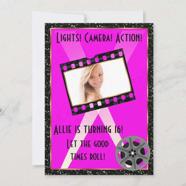 Movie Star Pink Glitter Invite (Front)