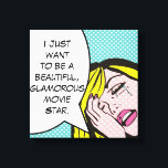Movie Star Pop Art Stretched Canvas Print<br><div class="desc">Cry me a river! This comic book inspired design features an emotionally distraught young woman and a speech bubble that reads, "I just want to be a beautiful, glamourous movie star." The woman and speech bubble are on an aqua and white polka dot background. Life may not be fair, but...</div>