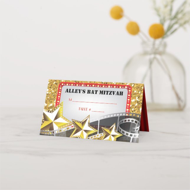 MOVIE STAR VIP Bar Bat Mitzvah Seating Escort Card (Front)