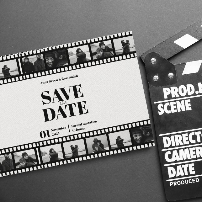 Movie Strip Film Funny Photo Collage Save The Date Invitation (Creator Uploaded)