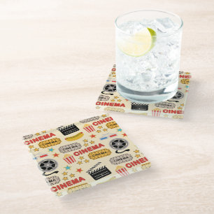 Movie Theater Fun Pattern Glass Coaster