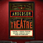 Movie Theater Marquee Home Cinema | Name 24 x 36 Poster<br><div class="desc">Enjoy family movie night in style with this original theater / theater wall poster. Made to look like a retro cinema marquee with faux lights and lots of sparkle, this personalized poster is the perfect ritzy accessory for any movie buff. The main color scheme is red, gold and black. All...</div>