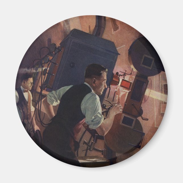 Movie Theater Projectionist, Vintage Business Magnet (Front)