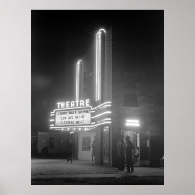 Movie Theatre at Night, Greensboro, Georgia 1940s Poster (Front)