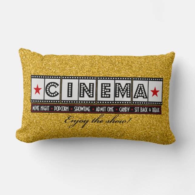 Movie Theatre Cinema Pillow- red accent Lumbar Cushion (Front)