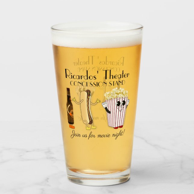 Movie Theatre Concession Stand Hotdog Popcorn Pint Glass (Front Filled)