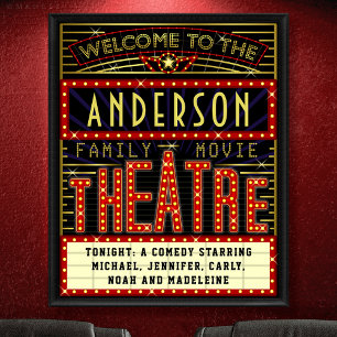 Movie Theatre Marquee Home Cinema   Custom Name Poster