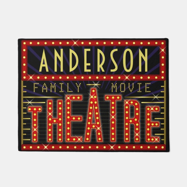 Movie Theatre Marquee Home Cinema | Custom Name V1 Doormat (Front)