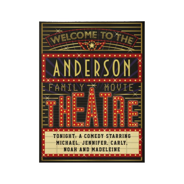 Movie Theatre Marquee Home Cinema | Custom Name Wood Poster (Front)