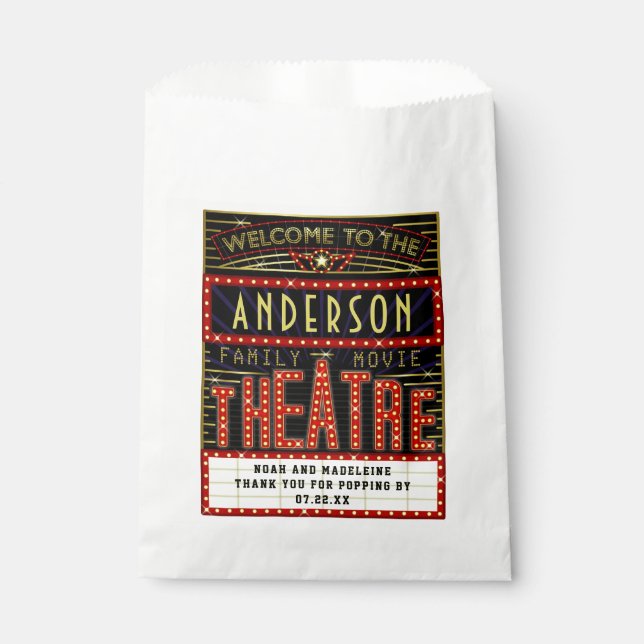Movie Theatre Marquee Popcorn Cinema Wedding Names Favour Bags (Front)
