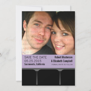 Movie Theatre Photo Save the Date Invite, Lilac