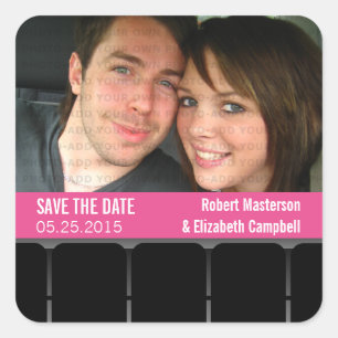 Movie Theatre Photo Save the Date Stickers, Magent Square Sticker