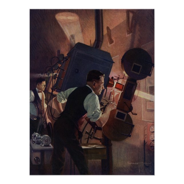 Movie Theatre Projectionist, Vintage Business Poster (Front)