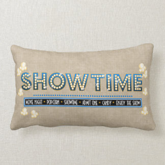 Movie Theatre Showtime Pillow- Blue Accent Lumbar Cushion