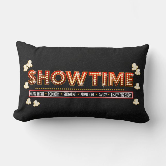 Movie Theatre Showtime Pillow- red and gold Lumbar Cushion (Front)