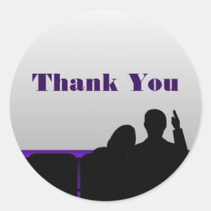 Movie Theatre Thank You Stickers, Purple Classic Round Sticker