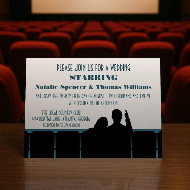 Movie Theatre Wedding Invite, Blue Invitation (Blue Movie Theater Wedding Invite)