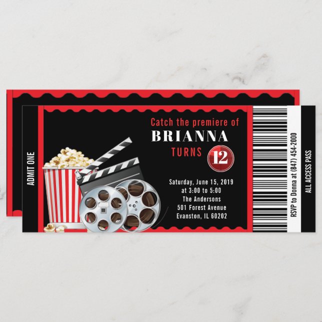 movie theme birthday invitation (Front/Back)