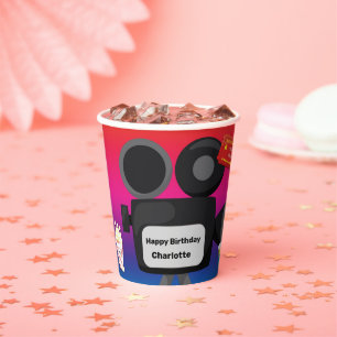 Movie Theme Birthday Personalised Popcorn Drink Paper Cups