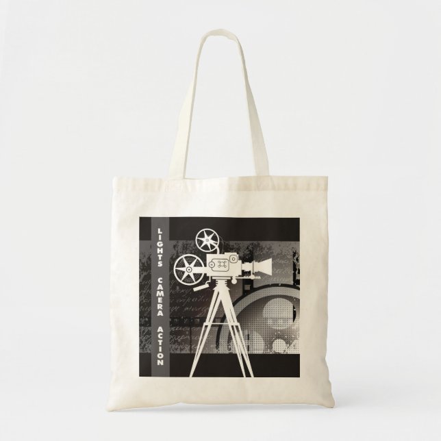 Movie Themed Tote Bag, Lights, Camera, Action Tote Bag (Front)