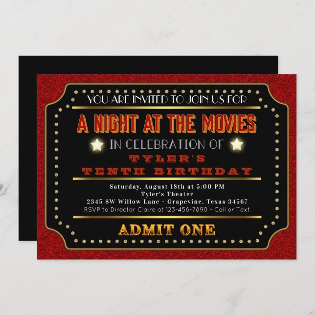 Movie Ticket Birthday Party Invitation (Front/Back)