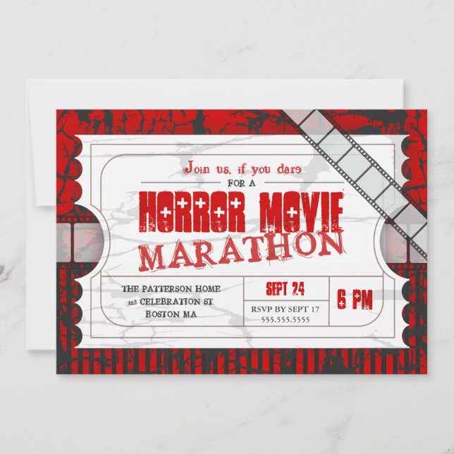 Movie Ticket Horror Movie Party Admission Invite (Front)