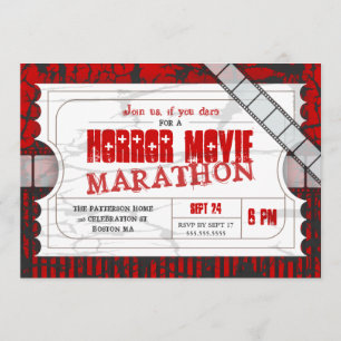 Movie Ticket Horror Movie Party Admission Invite