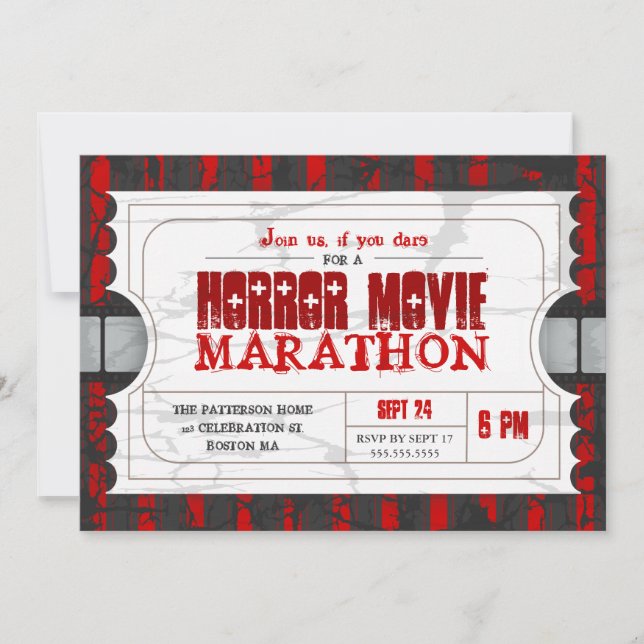Movie Ticket Horror Movie Party Admission Invite (Front)