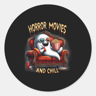 Movies And Chill Spooky Halloween Ghost Movie Love Classic Round Sticker