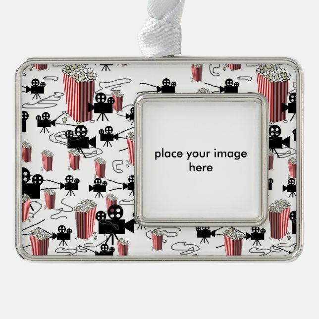 Movies and Popcorn Silver Plated Framed Ornament (Front)