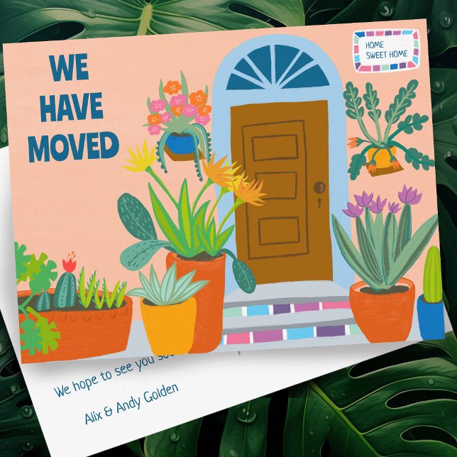 Moving Announcement Address Colourful Front Door  Postcard (Moving Announcement Address Colorful Front Door Postcard
)