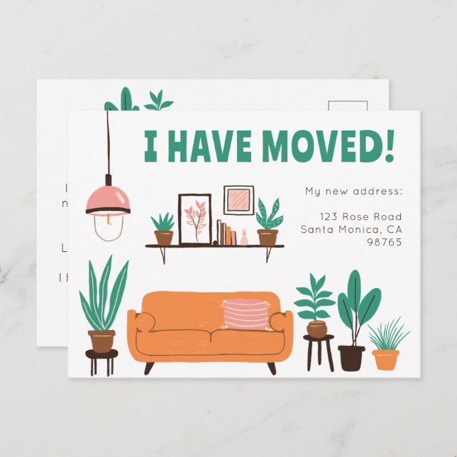 Moving Announcement Address Cute Living Room Sofa  Postcard (Front/Back)