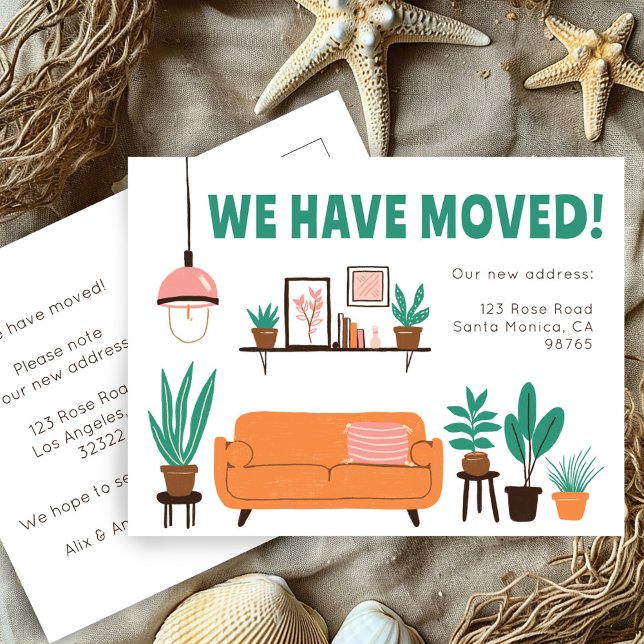 Moving Announcement Address Cute Living Room Sofa  Postcard (Moving Announcement Change of Address Cute Living Room Sofa New Home Custom Postcard)