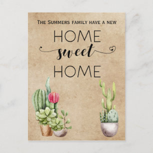 Moving Announcement Address Home Sweet Home Cactus Postcard
