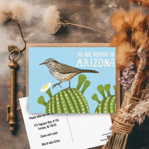 MOVING ANNOUNCEMENT Arizona Saguaro Cactus Wren Postcard