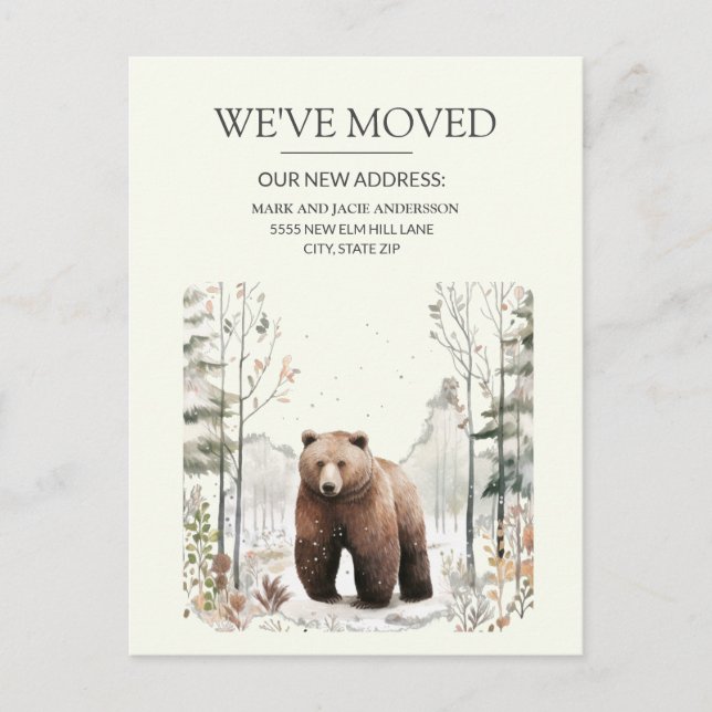 Moving Announcement Bear Mountains Snow  Postcard (Front)