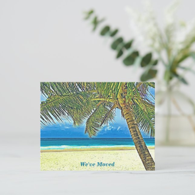 Moving Announcement Beautiful Beach Note Card (Standing Front)