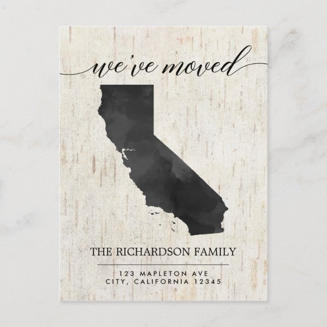 Moving announcement, California state rustic Invitation Postcard (Front)