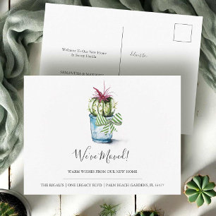 Moving Announcement Cards Watercolor Cactus
